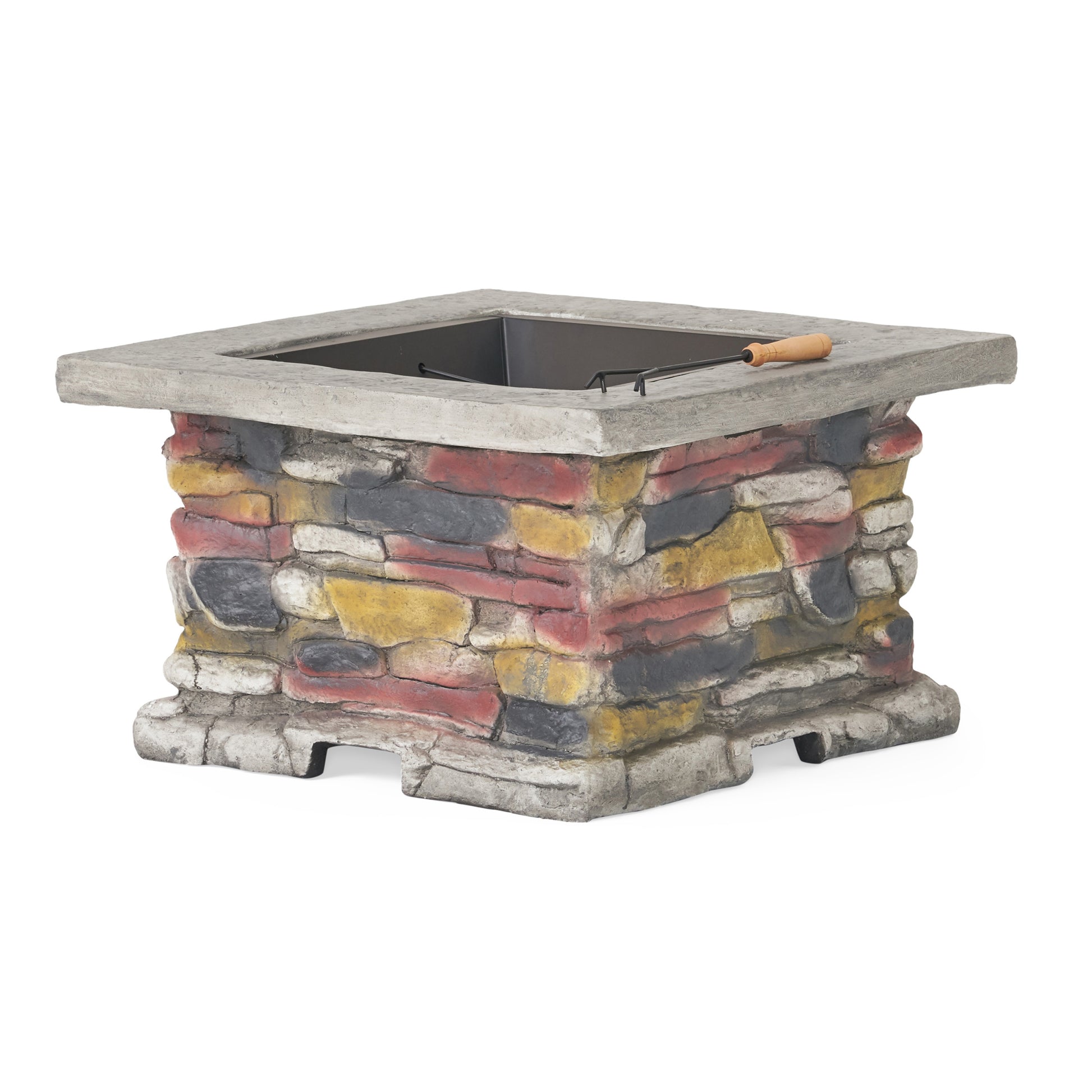 28" Concrete Wood Burning Outdoor Fire Pit Table With Lid Stone Gray Stone Gray Magnesium Oxide