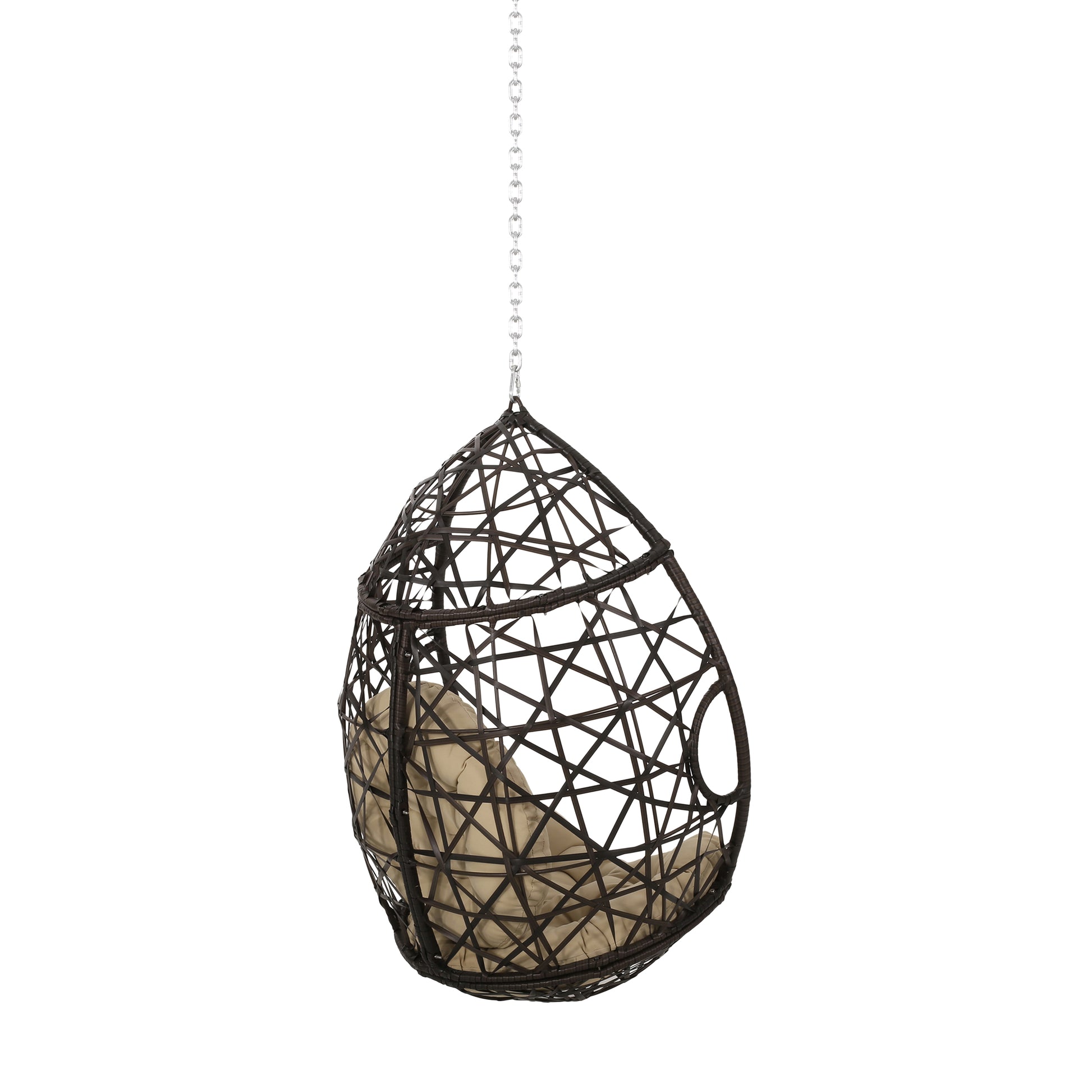 Los Alamitos Hanging Chair With 8Ft Chain Brown Pe Rattan Iron Waterproof Fabric