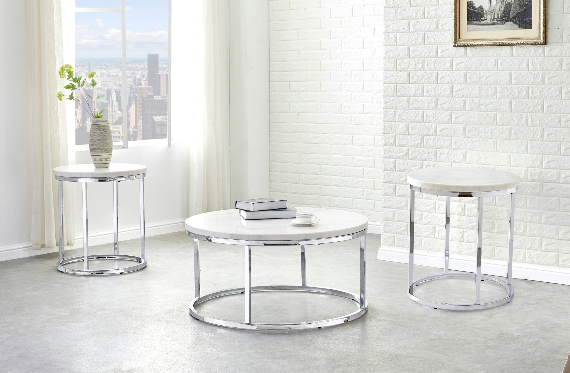 Echo 3 Piece Table Set White Marble