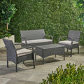 Cordoba Kd Wicker 4 Pc Chat Set Grey Pe Rattan Iron Waterproof Fabric