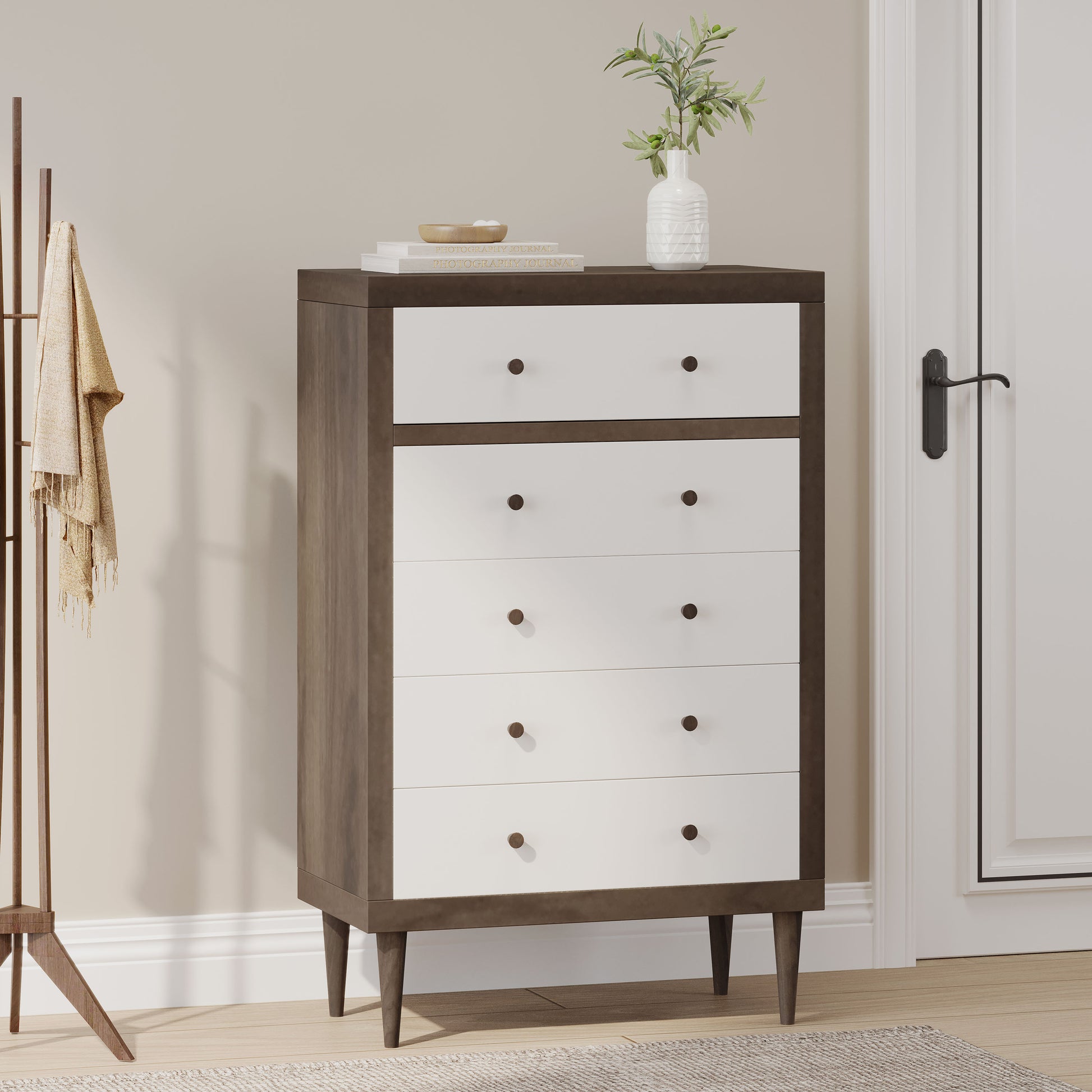 Nordic 5 Drawer Chest Walnut Mdf