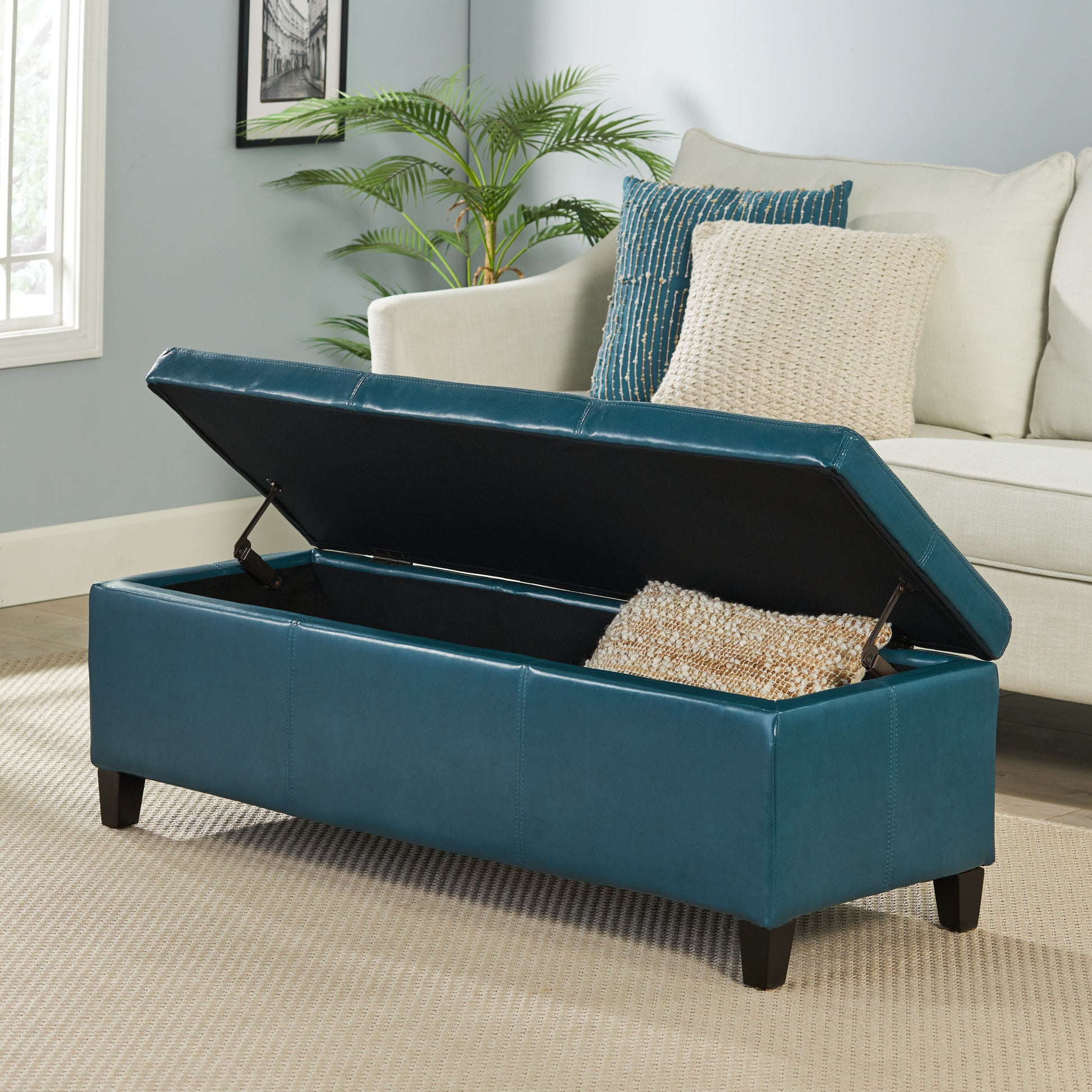 Glouster Storage Ottoman V2 Teal Pu