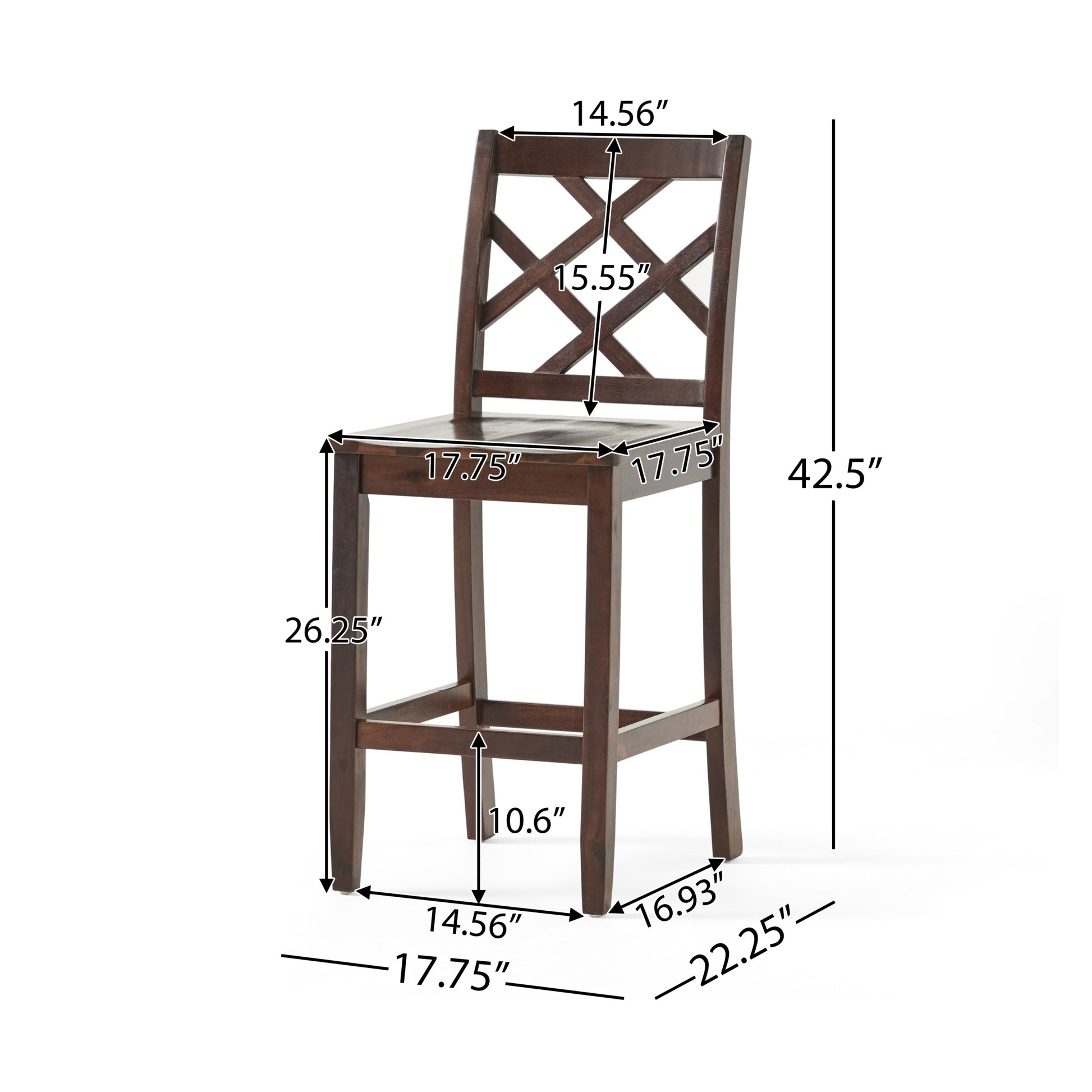 Counter Chair Set Of 2 Mahogany Wood Waterproof Fabric