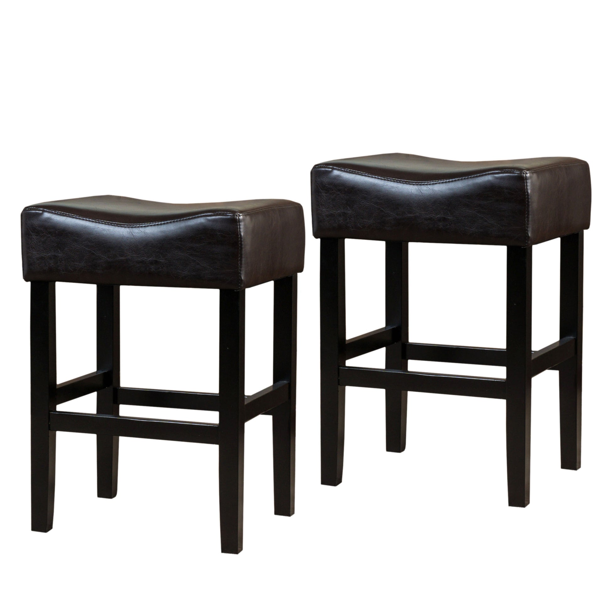 26" Backless Counter Stools, 2 Pcs Set, Brown Brown Set Of 2 Leather