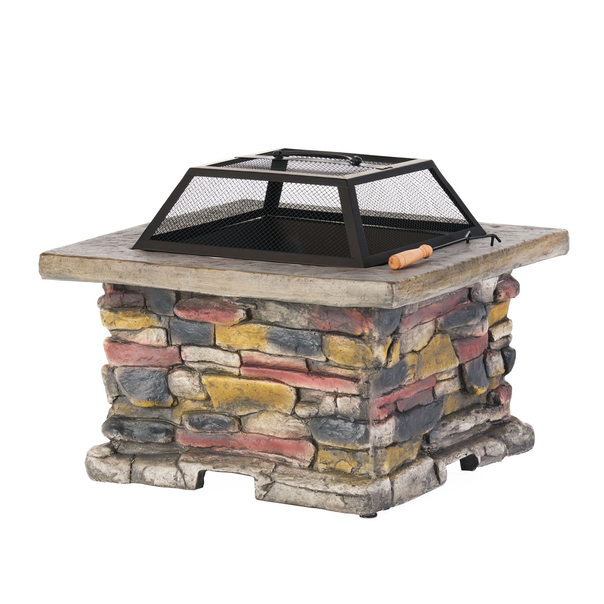 28" Concrete Wood Burning Outdoor Fire Pit Table With Lid Natural Gray Natural Grey Magnesium Oxide