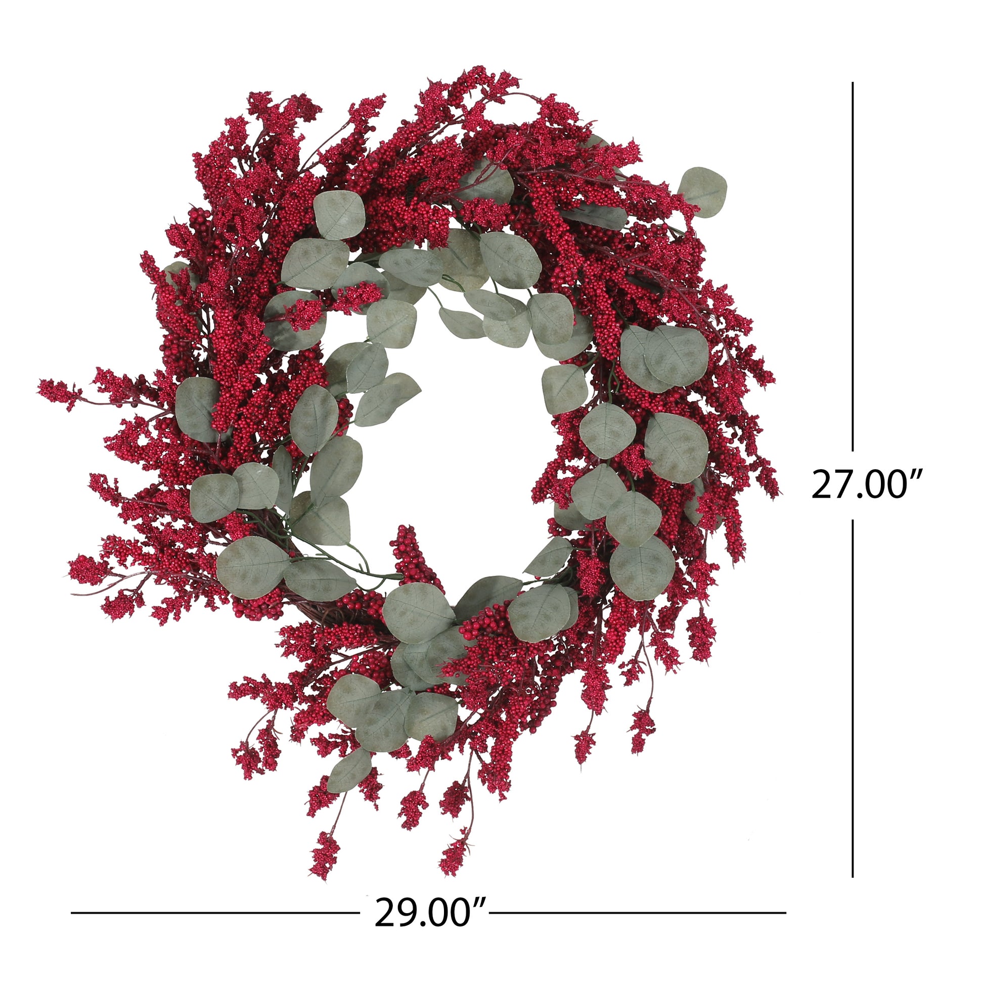 29" Eucalyptus Berry Wreath Red Polyester