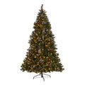 7' Mixed Frosted Hinged Tree With 52 Frosted Pine Cones And 26 Red Berry And 450 Clear Lights Ul,Dia:53