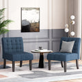 Accent Chair Set Of 2 Pcs Navy Blue Fabric