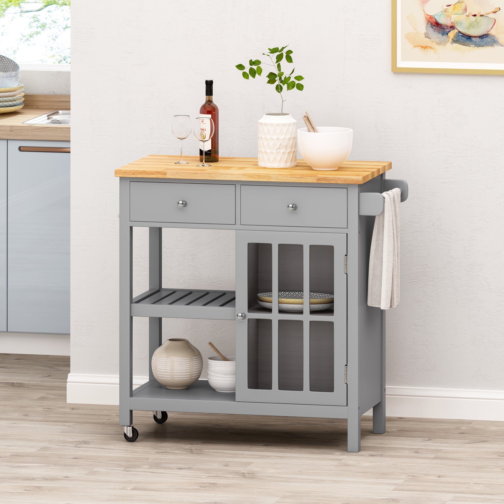 Kitchen Cart Grey Wood