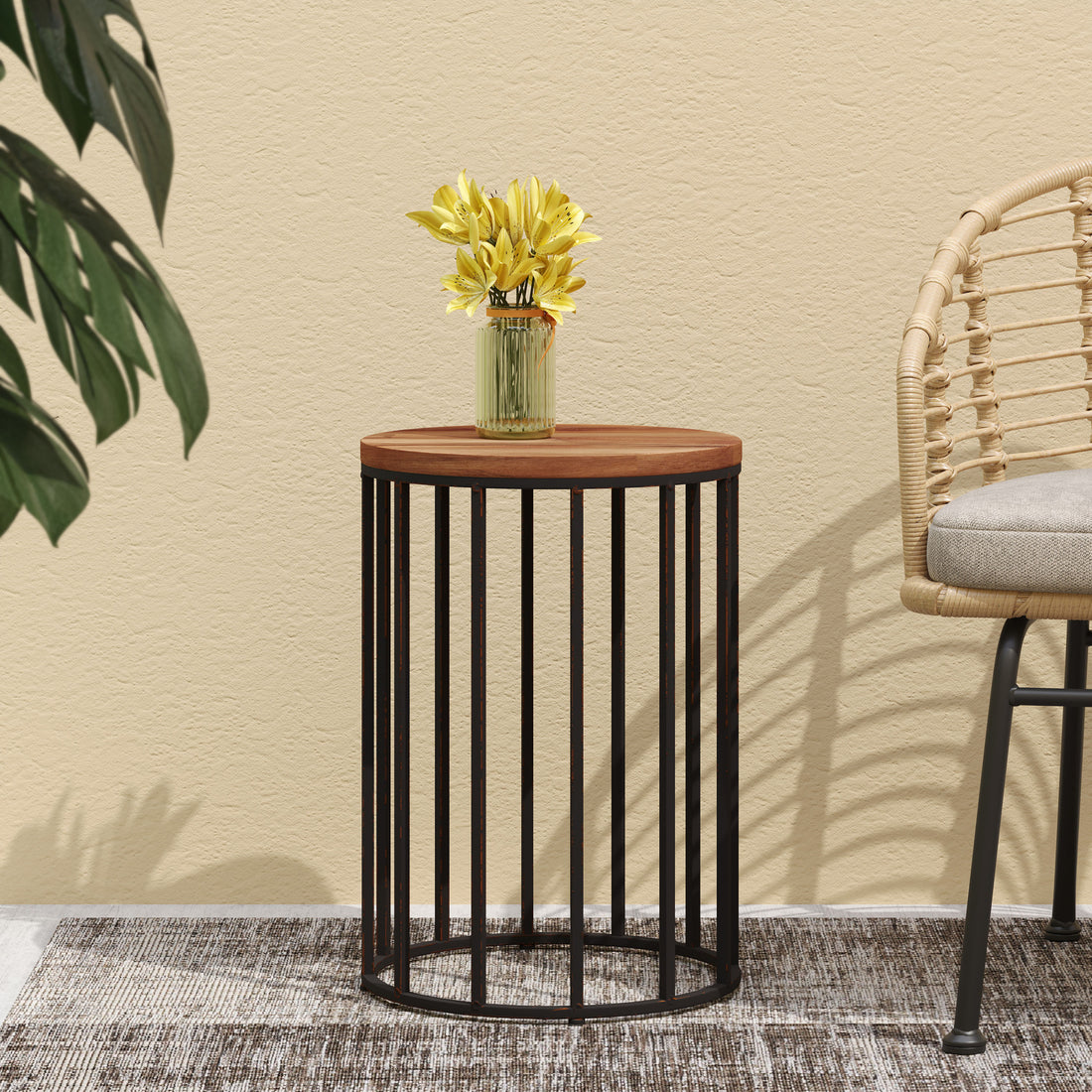 Atkins 15" Side Table - Natural Metal & Wood