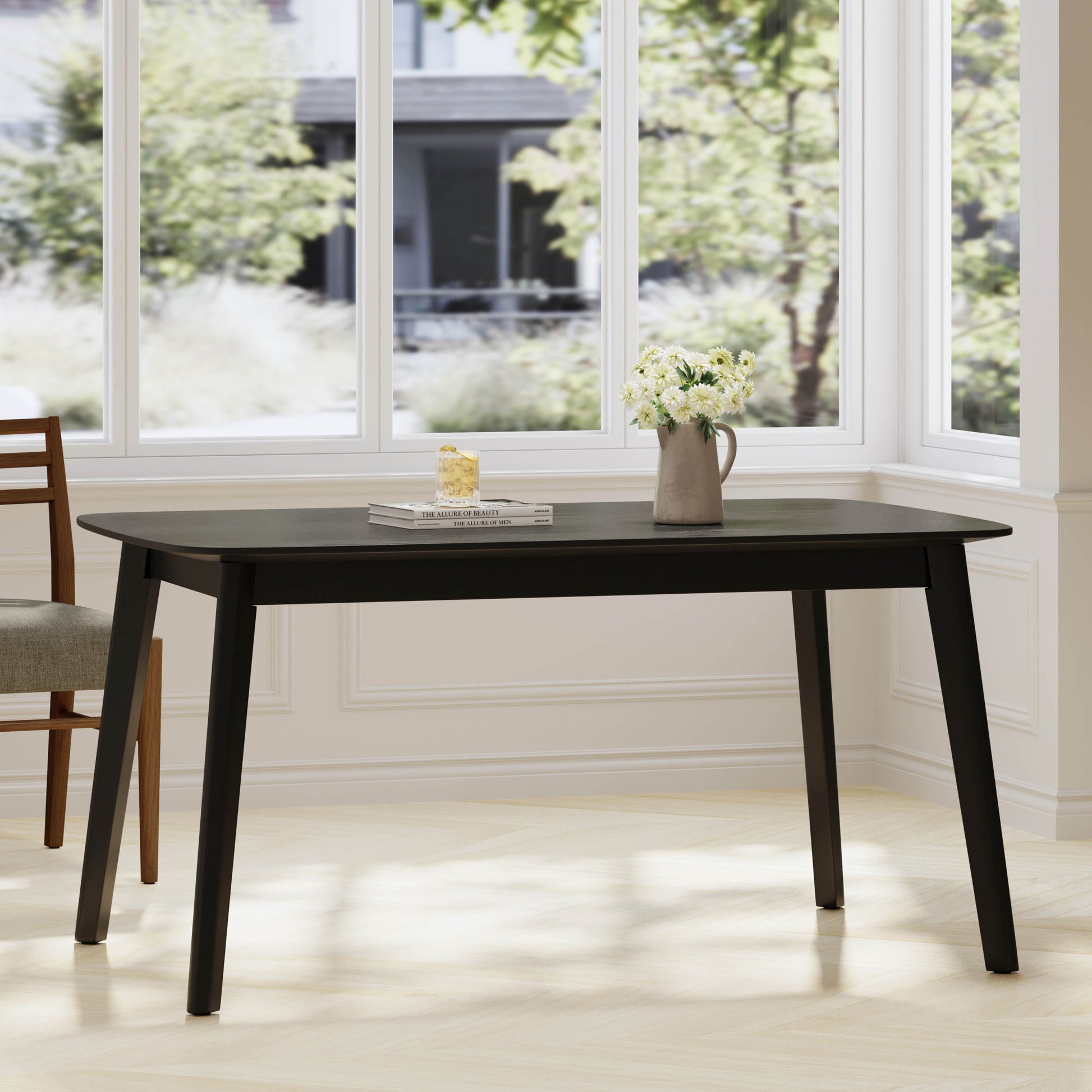 Dining Table Black Solid Wood Mdf