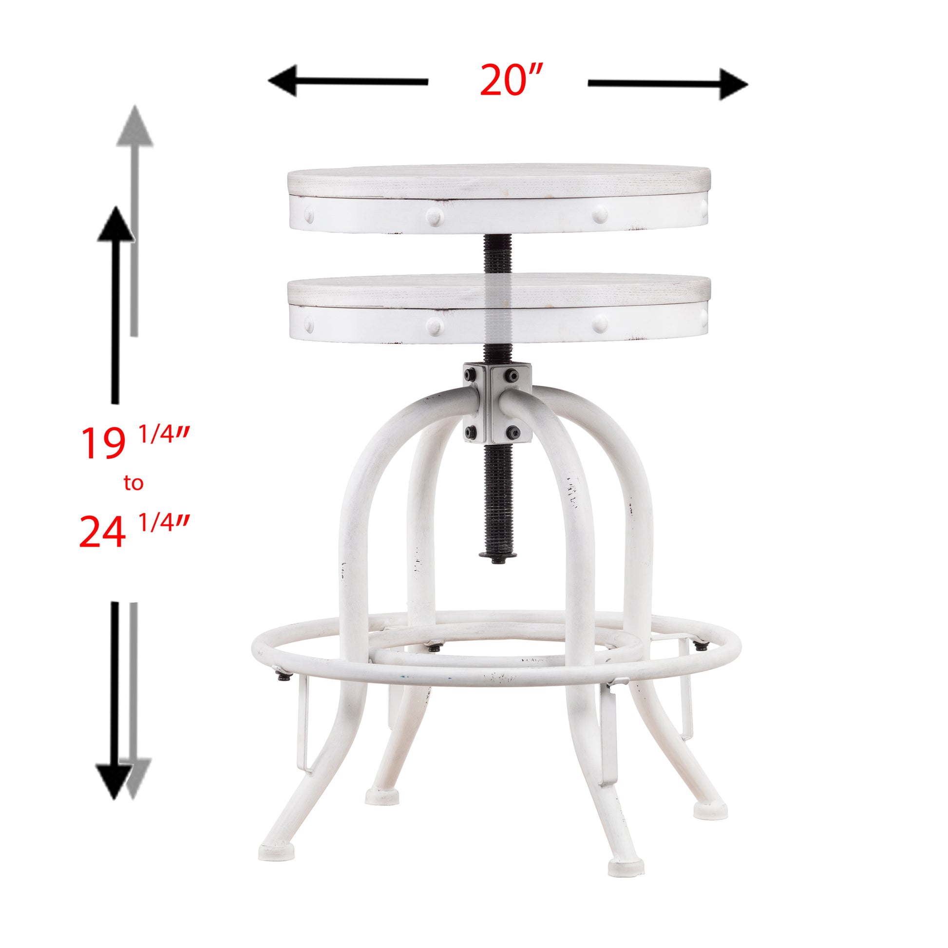 Industrial Adjustable Height Swiveling Stool White White Washed Mdf