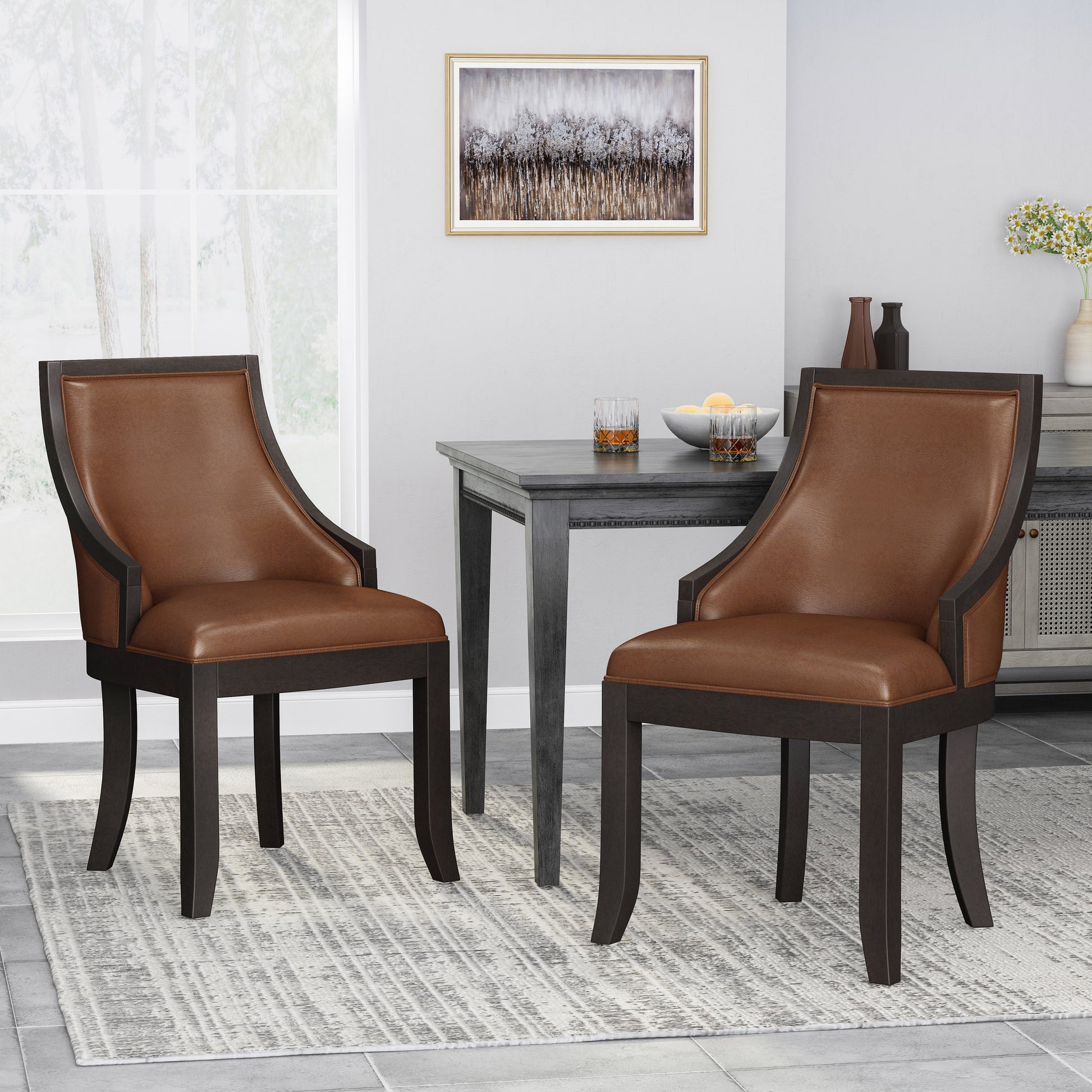 Dinning Chair Mp2 Set Of 2 Light Brown Pu