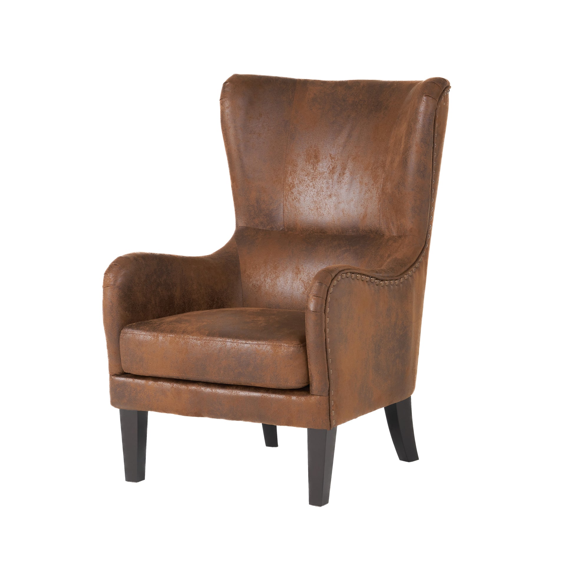 Hi Back Studded Chair,Arm Chair,Living Room, Study And Bedroom Brown Fabric