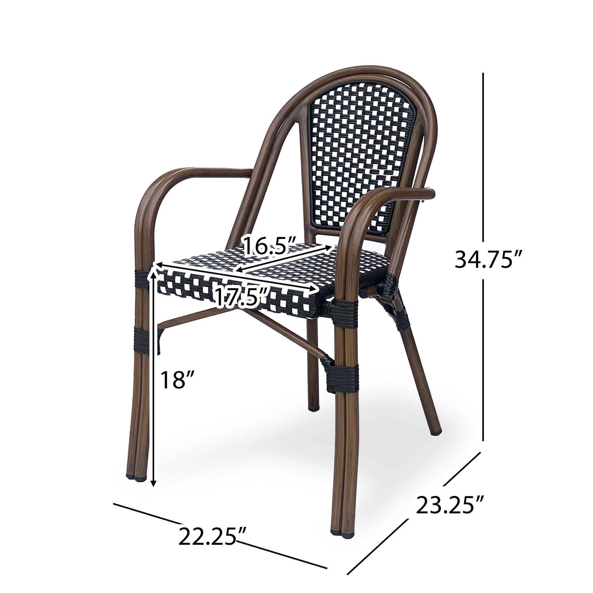 Bistro Chair Black White Rattan