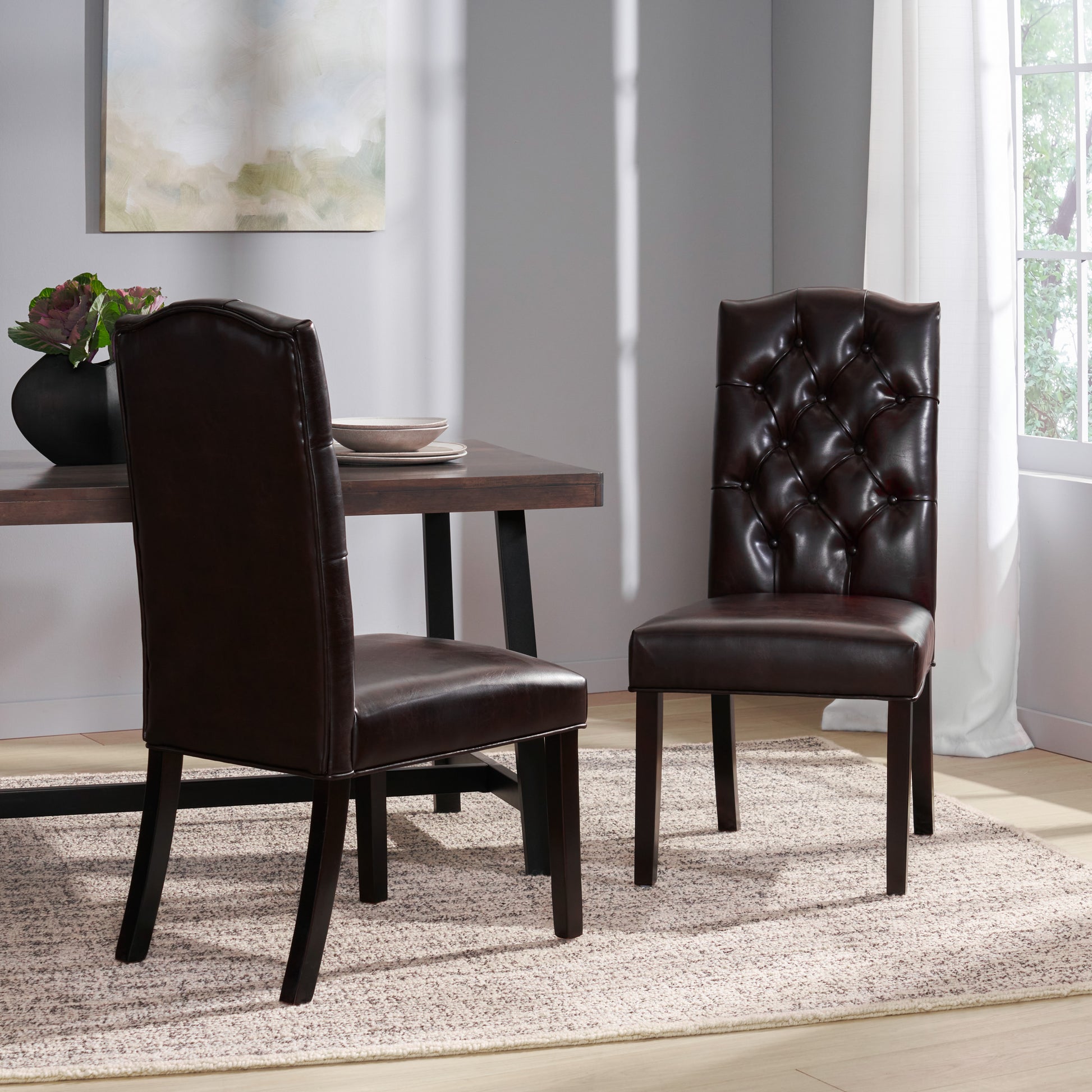 Harriet Kd Tufted Dining Chairs Mp2 Set Of 2 Brown Pu