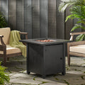 Outdoor Patio Propane Fire Pit 24.5'' H X 28'' W Square Iron Gas Burning Fire Table 40,000 Btu, Tank In Side, Black Black Iron