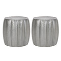 Metal Hammered End Tables Set Of 2 Antique Silver Iron