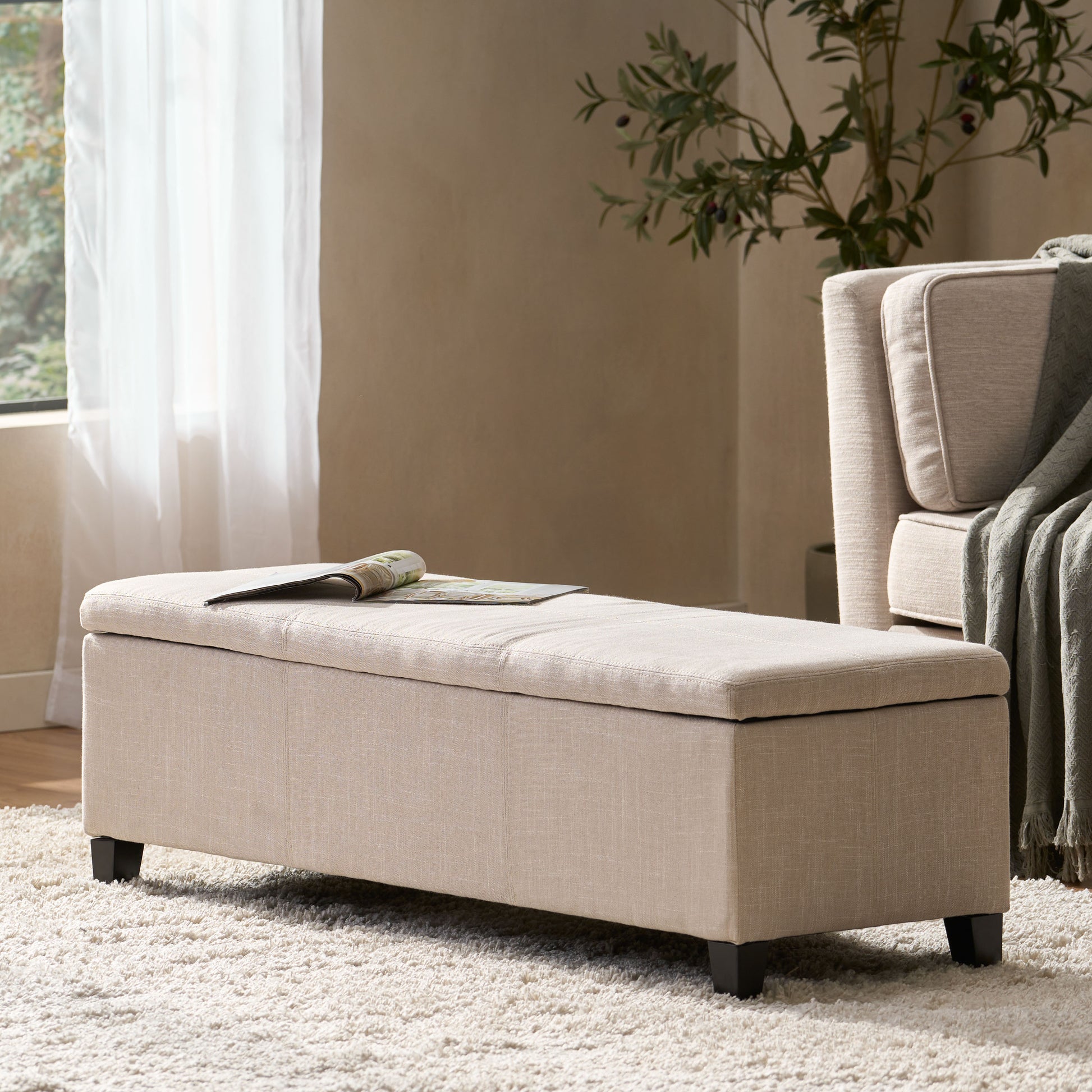 Glouster Storage Ottoman V2 Light Beige Fabric