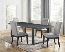 Contemporary 5Pc Dining Gray Chairs Rubbed Charcoal Wood, Gold Accents Black Wood