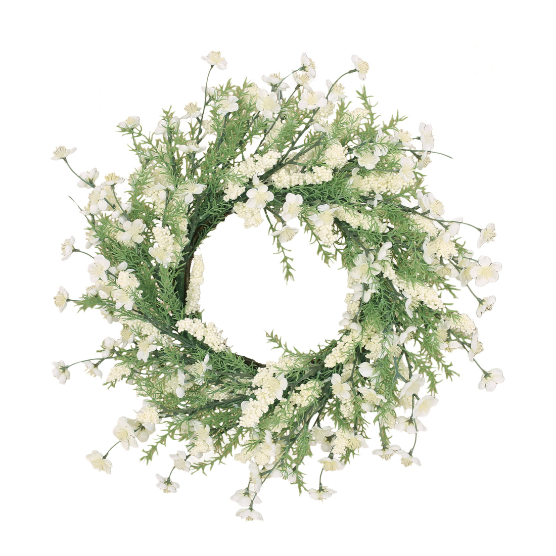 30" Plum Blossom Wreath White Green Rattan