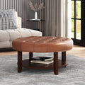 Round Ottoman Light Brown Pu