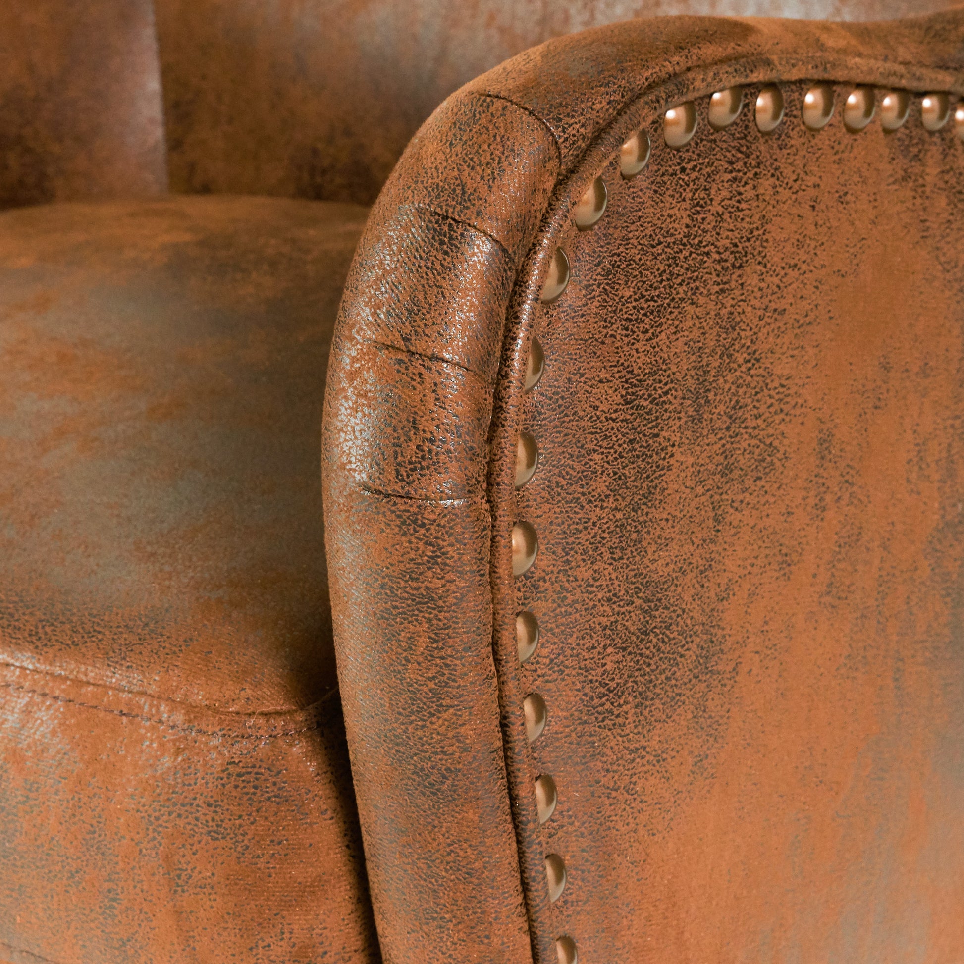 Hi Back Studded Chair,Arm Chair,Living Room, Study And Bedroom Brown Fabric