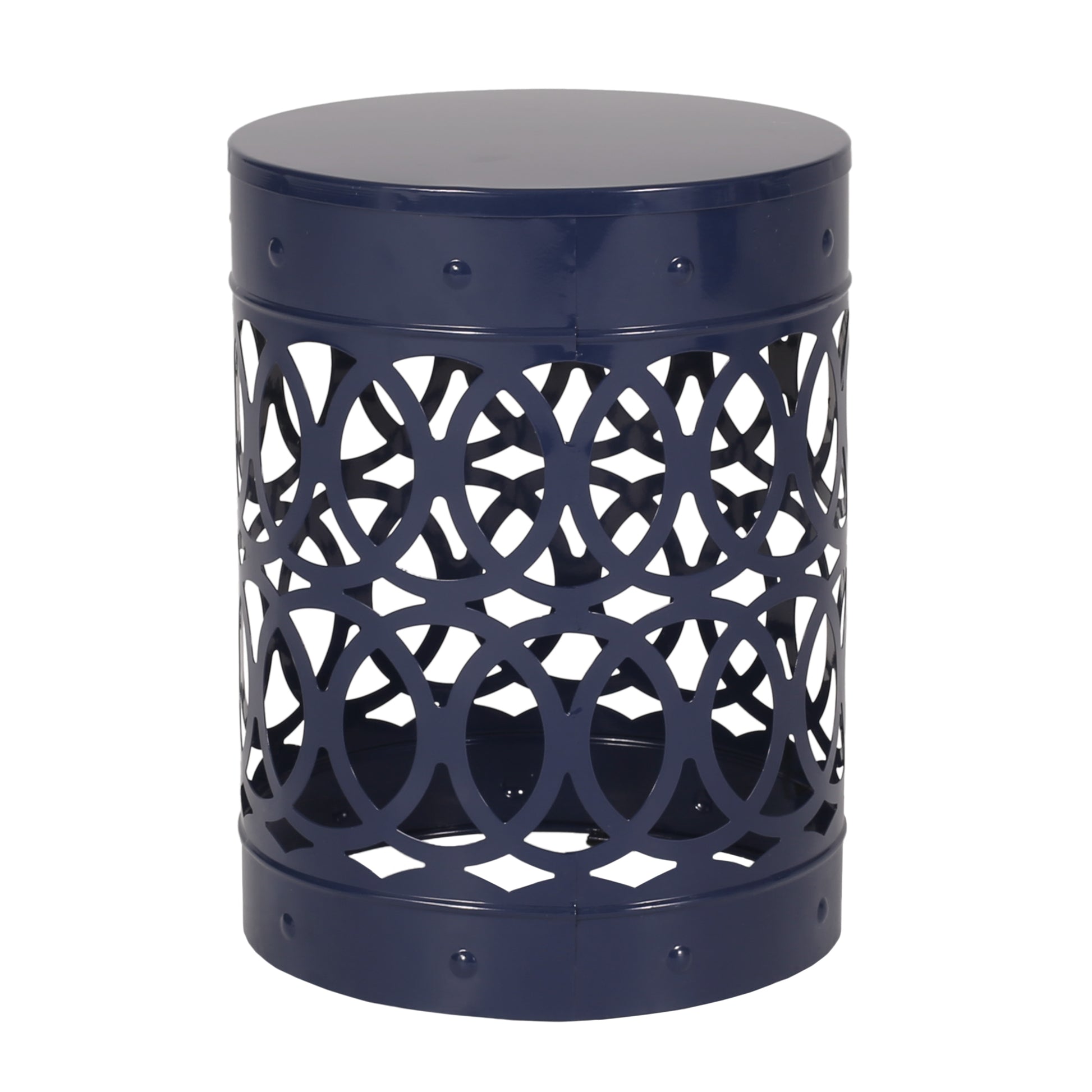 Outdoor Metal End Table Large Navy Blue Iron