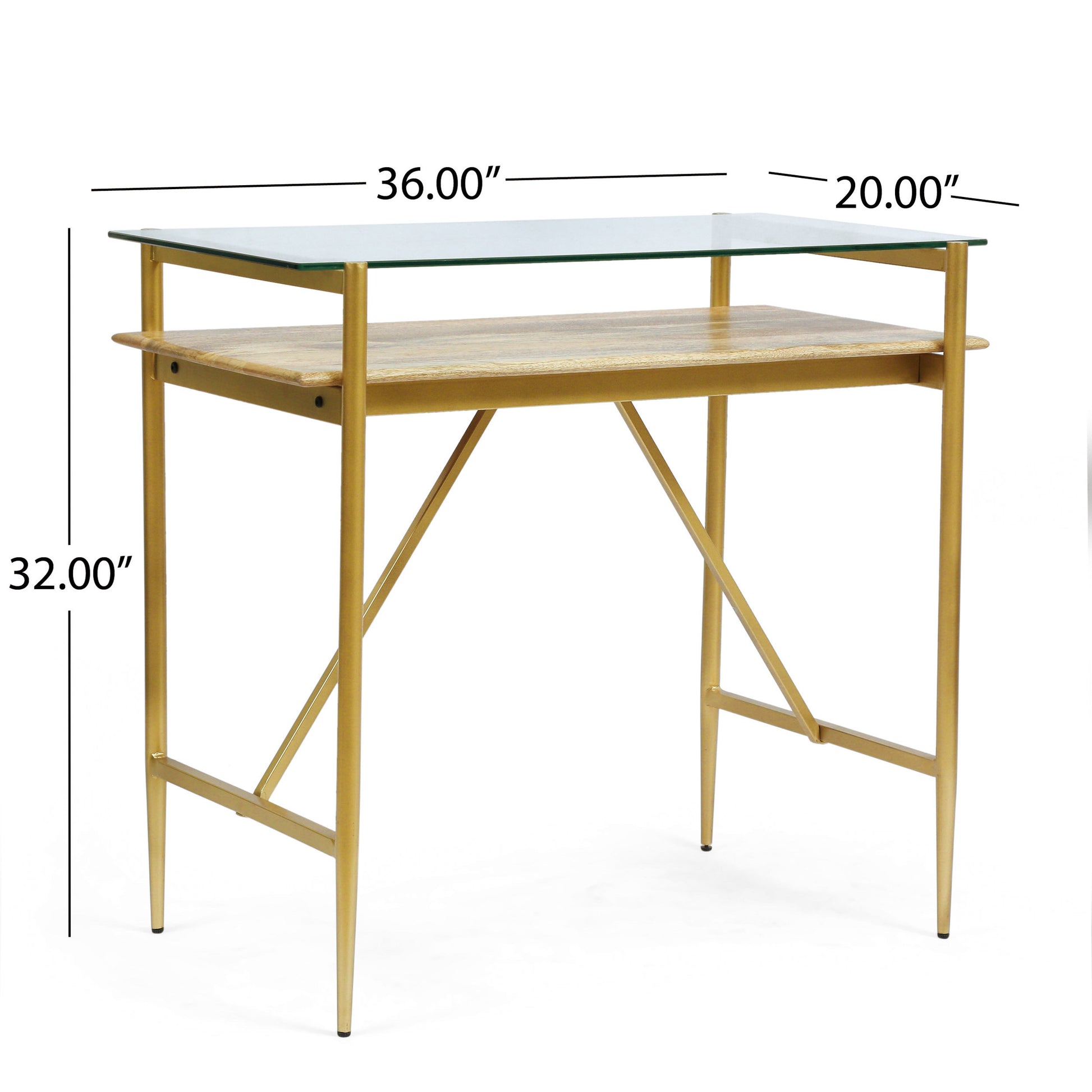 Console Table Honey Wood Metal Glass