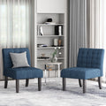 Accent Chair Set Of 2 Pcs Navy Blue Fabric