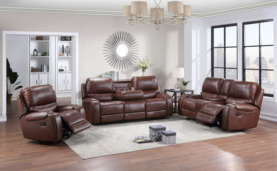 Keily 3 Piece Manual Reclining Living Room Set In Faux Leather Dark Brown Dark Brown Faux Leather