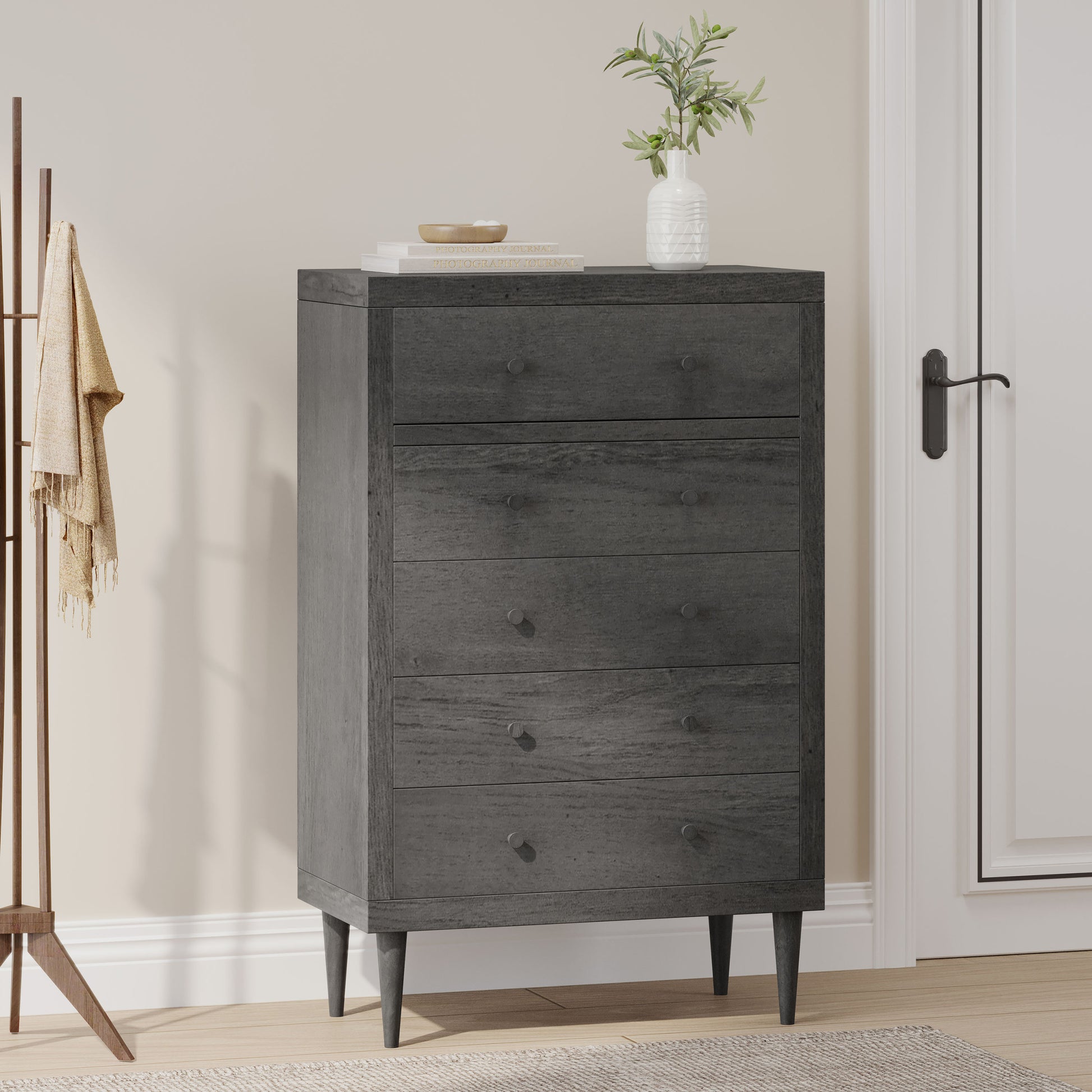 Nordic 5 Drawer Chest Grey Mdf