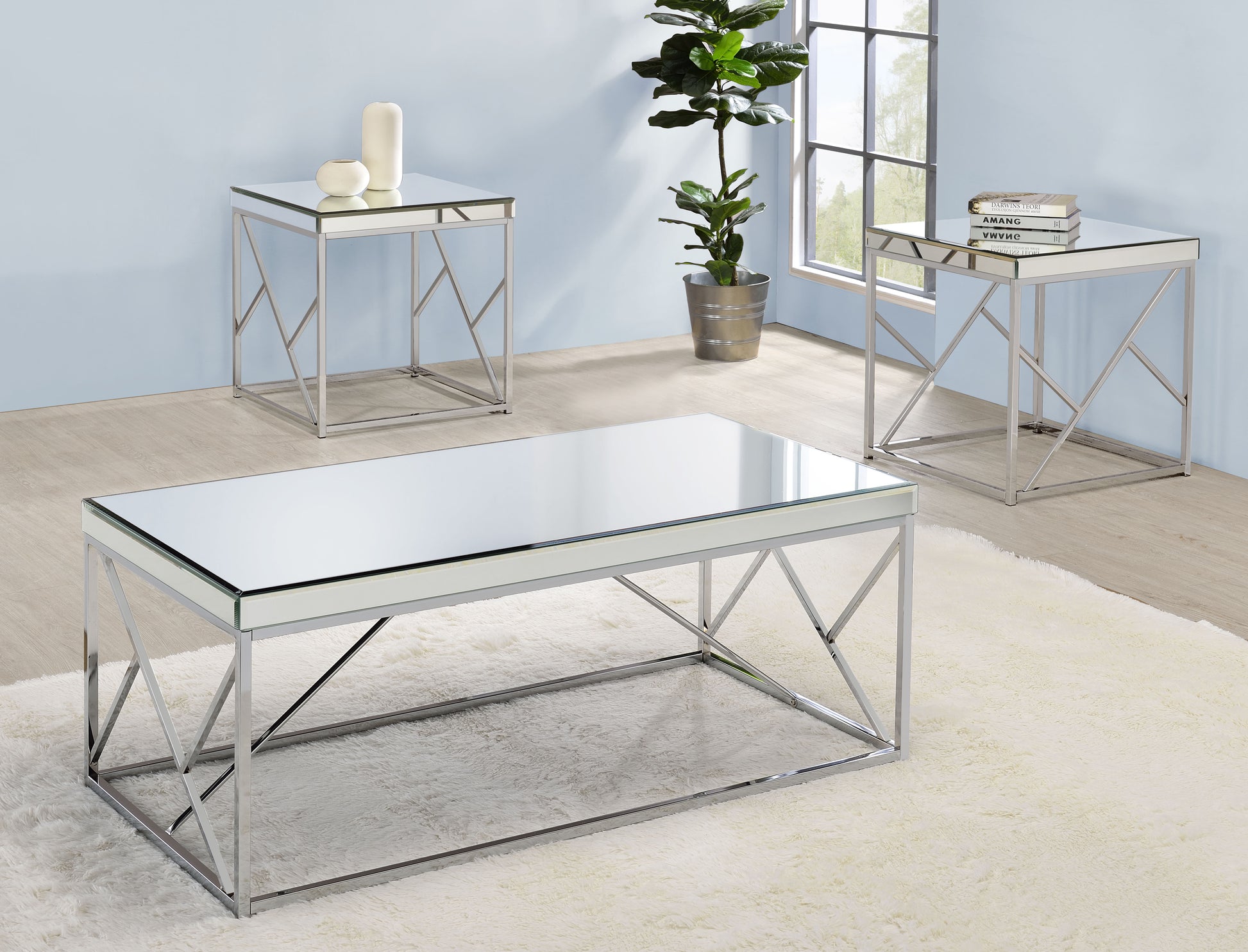 Evelyn Mirror Top End Table Silver Silver Iron