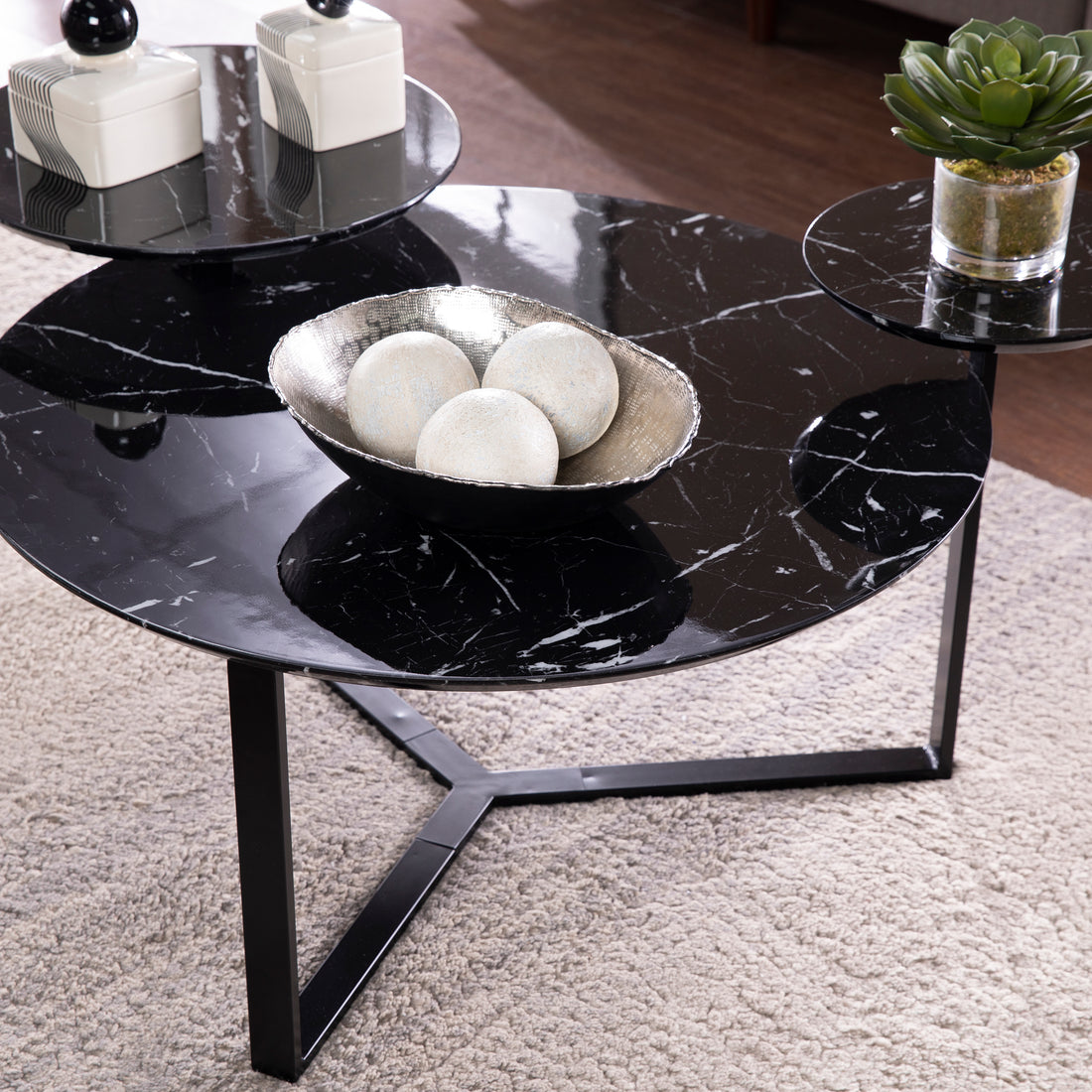 Saxelby Faux Marble Cocktail Table Black Iron