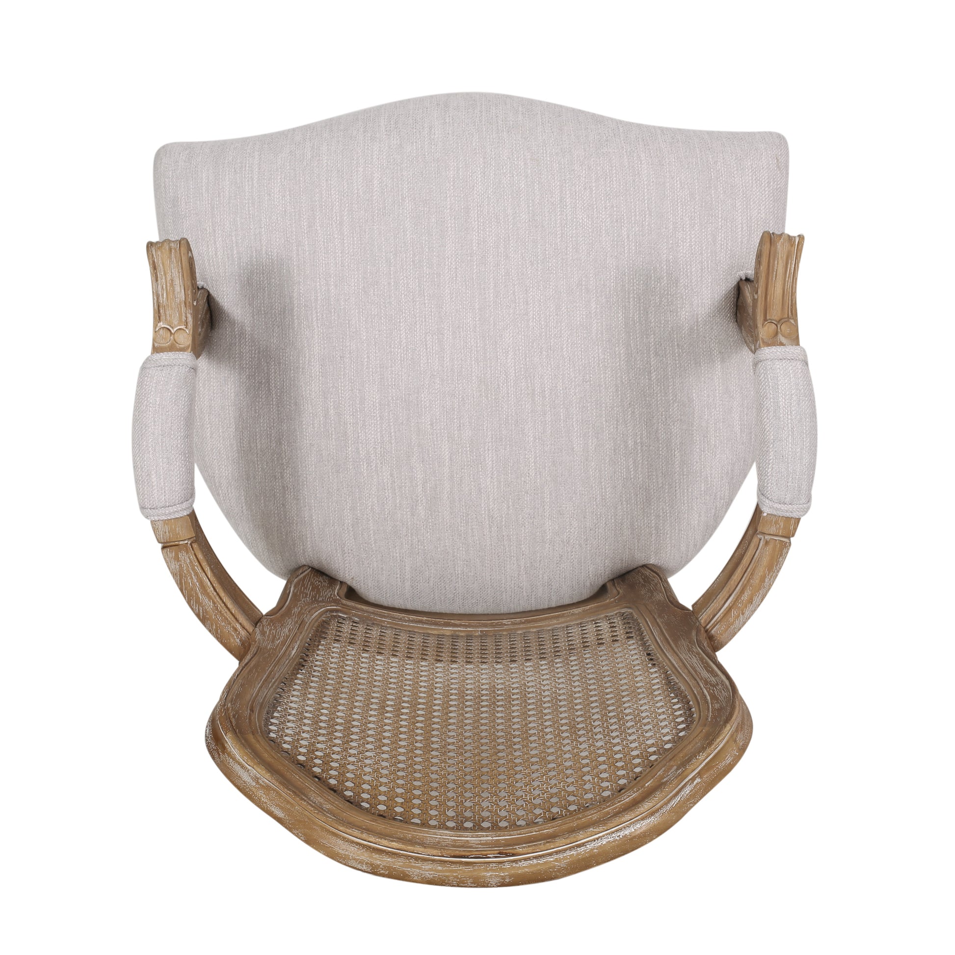 Dining Chair Light Grey Wood Fabric Rattan