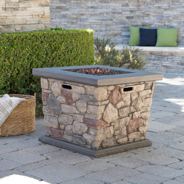 Carson 30' Square Mgo Fire Pit 40,000 Btu Stone Gray Magnesium Oxide