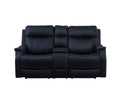 Valencia 3 Piece Dual Power Reclining Living Room Set Black Blue Faux Leather