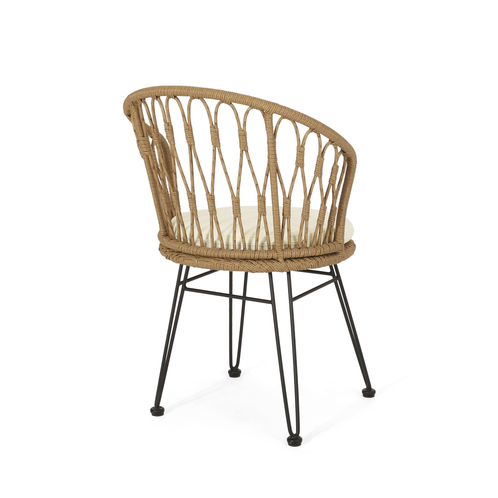 Tavon Chair,2Pcs With 2 Cushions Light Brown Foam Pe Rattan Iron