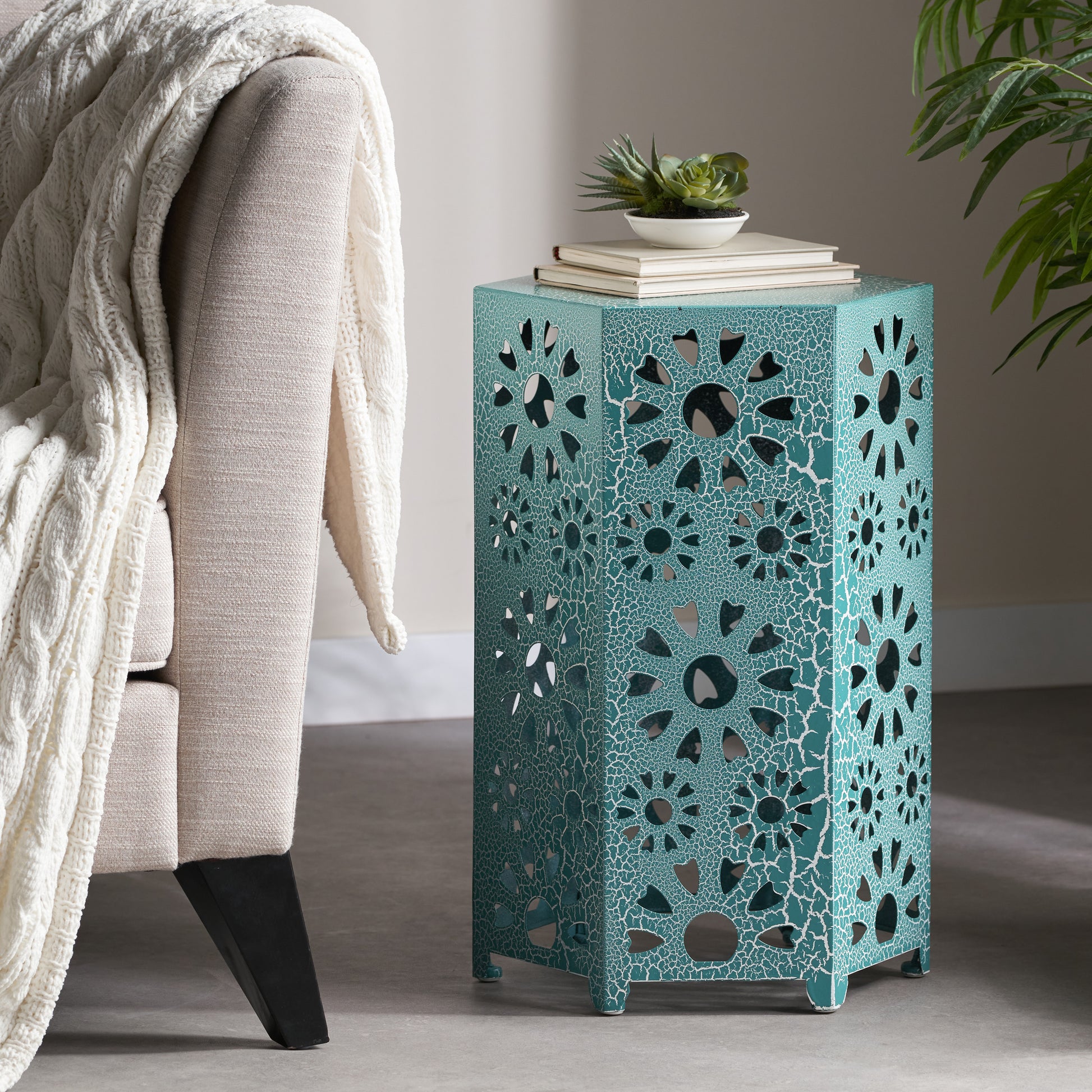 Eliana 14" Side Table Teal Iron