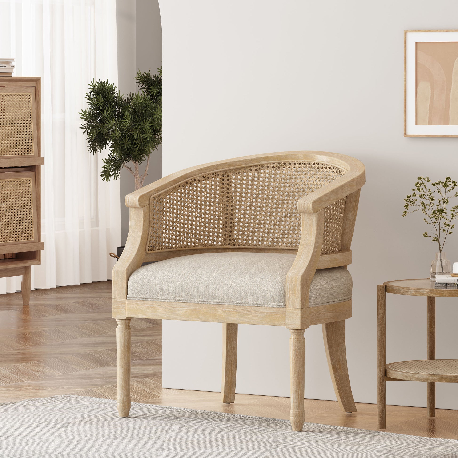 Accent Chair Beige Natural Rubber Wood