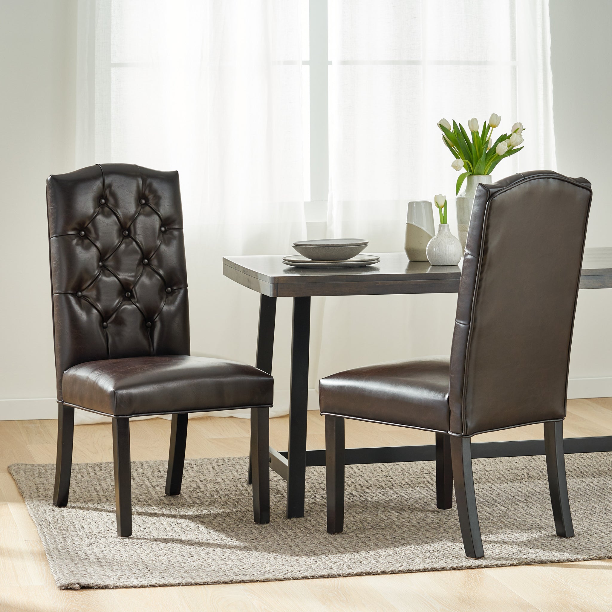 Harriet Kd Tufted Dining Chairs Mp2 Set Of 2 Brown Pu