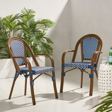 Bistro Chair White Navy Rattan