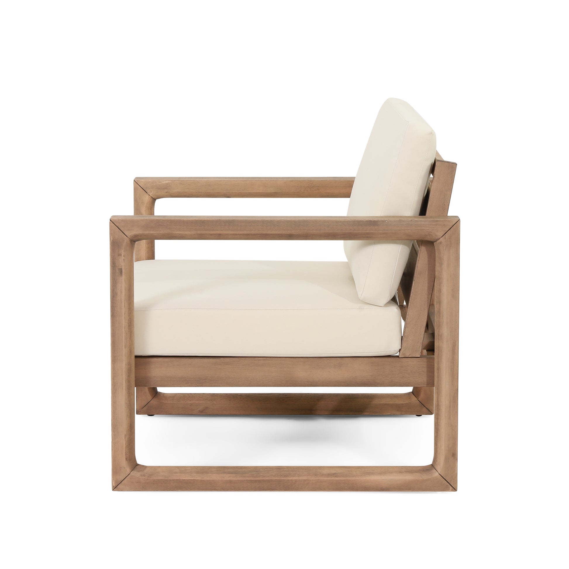 Outdoor Acacia Wood Club Chair With Cushions, Brown And Beige, 29.5'' D X 27.5'' W X 31.5'' H Brown Beige Acacia Wood