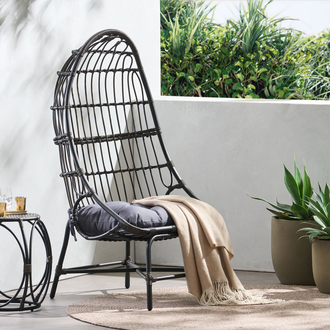 Elon Cocoon Chair Gray Pe Rattan Iron Waterproof Fabric