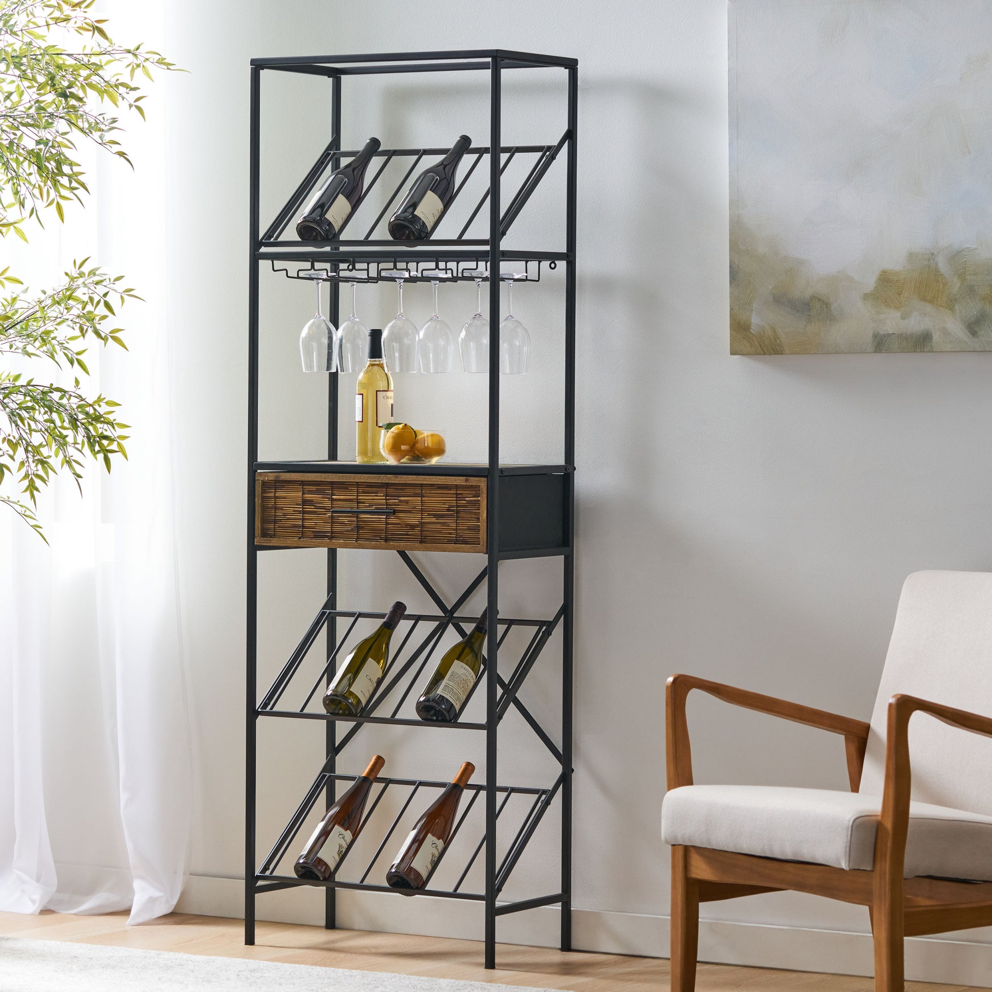 WINE RACK black+natural-faux fur