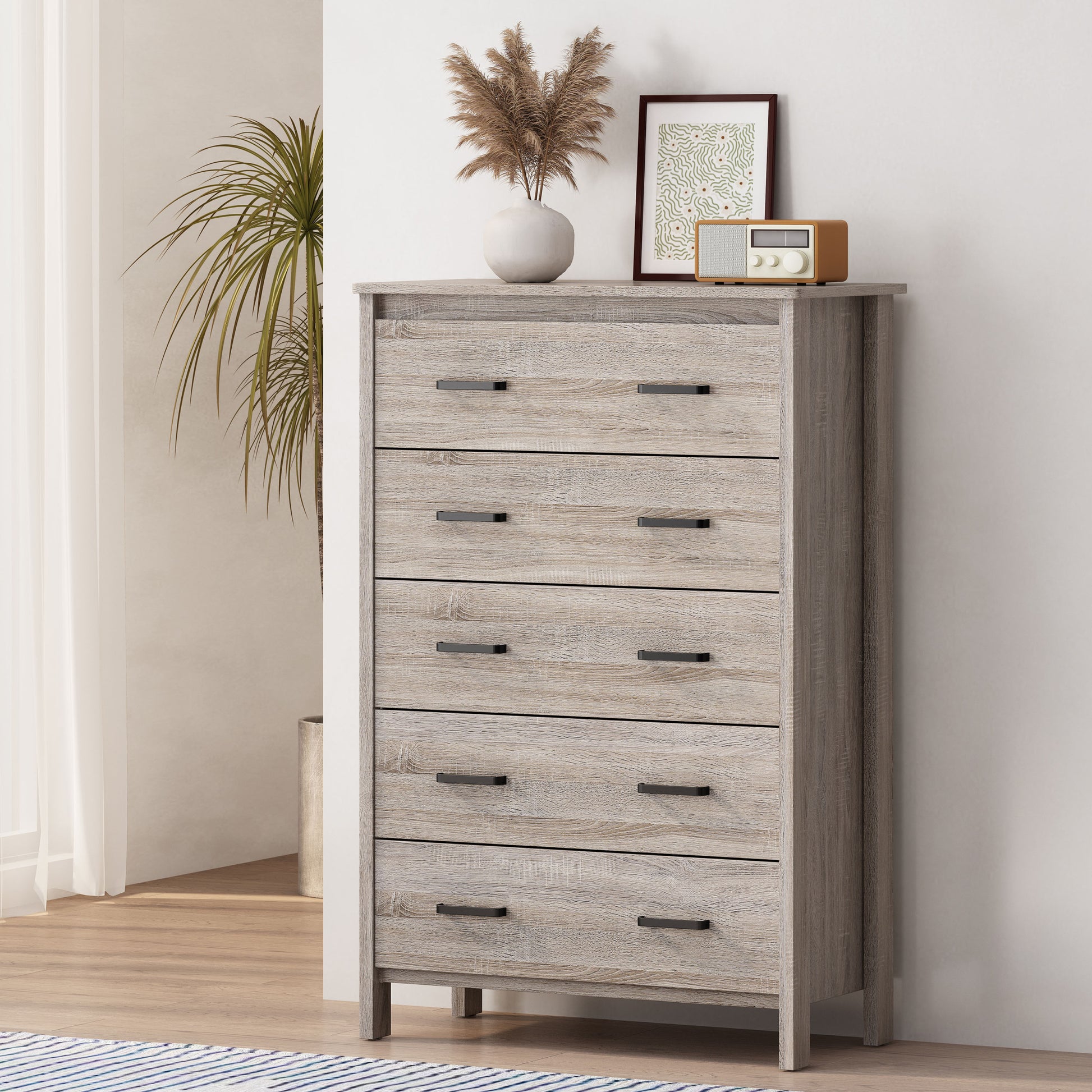 Toolless Assembly 5 Drawes Chest Oak Mdf