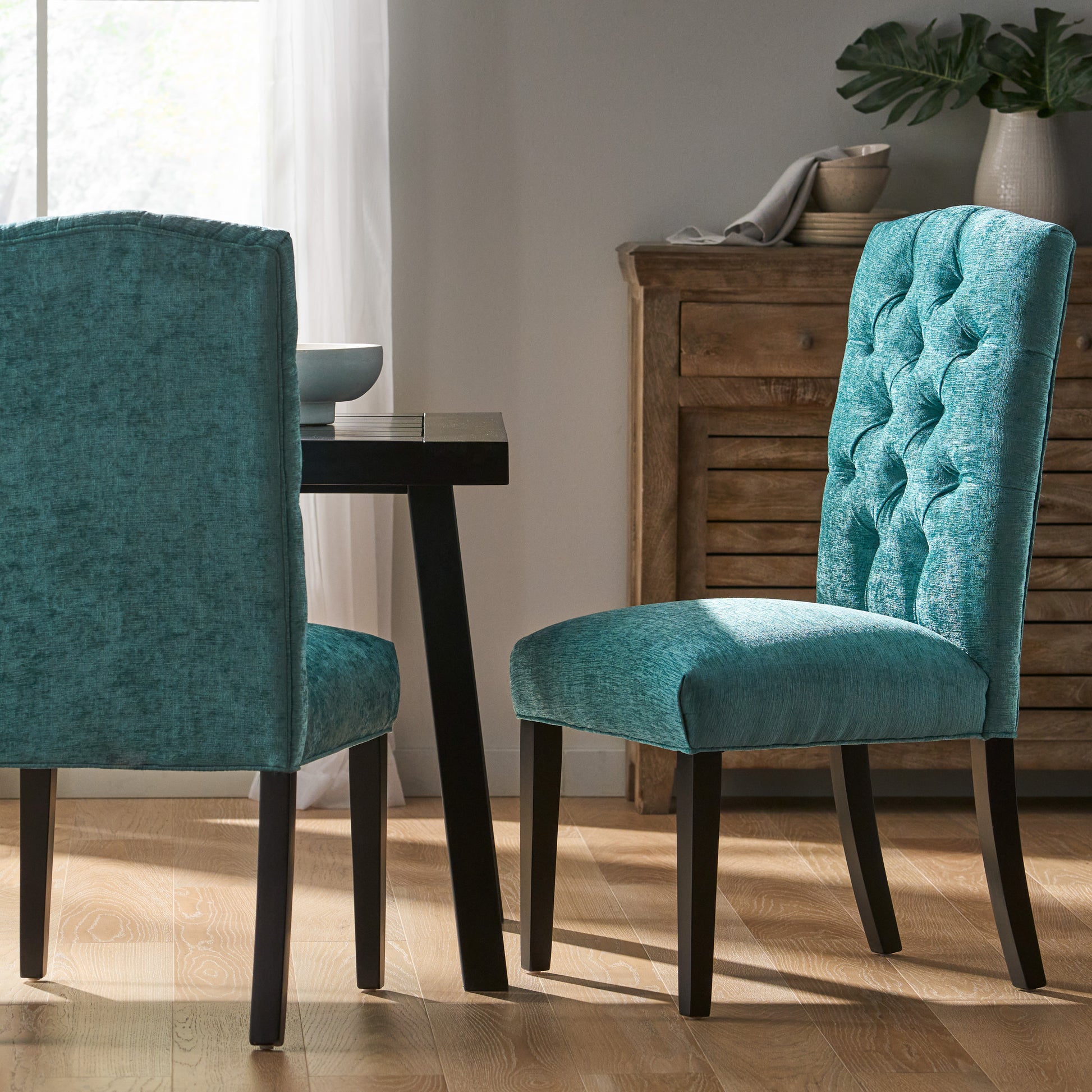 Harriet Kd Tufted Dining Chairs Mp2 Set Of 2 Green Fabric