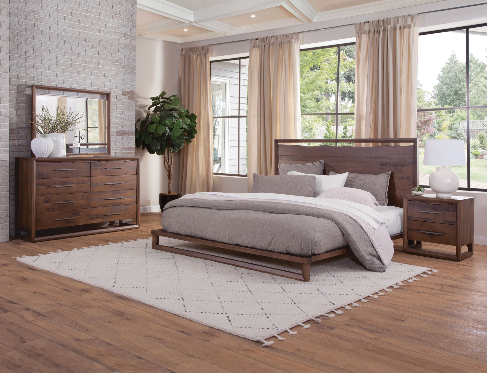 Lofton 4 Piece Queen Bedroom Set Brown Queen Brown 4 Piece Set Fabric