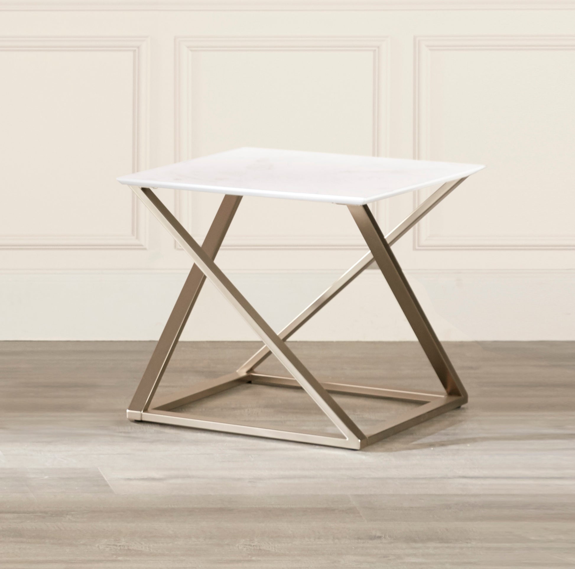Zurich End Table With Faux White Marble Top White White Iron
