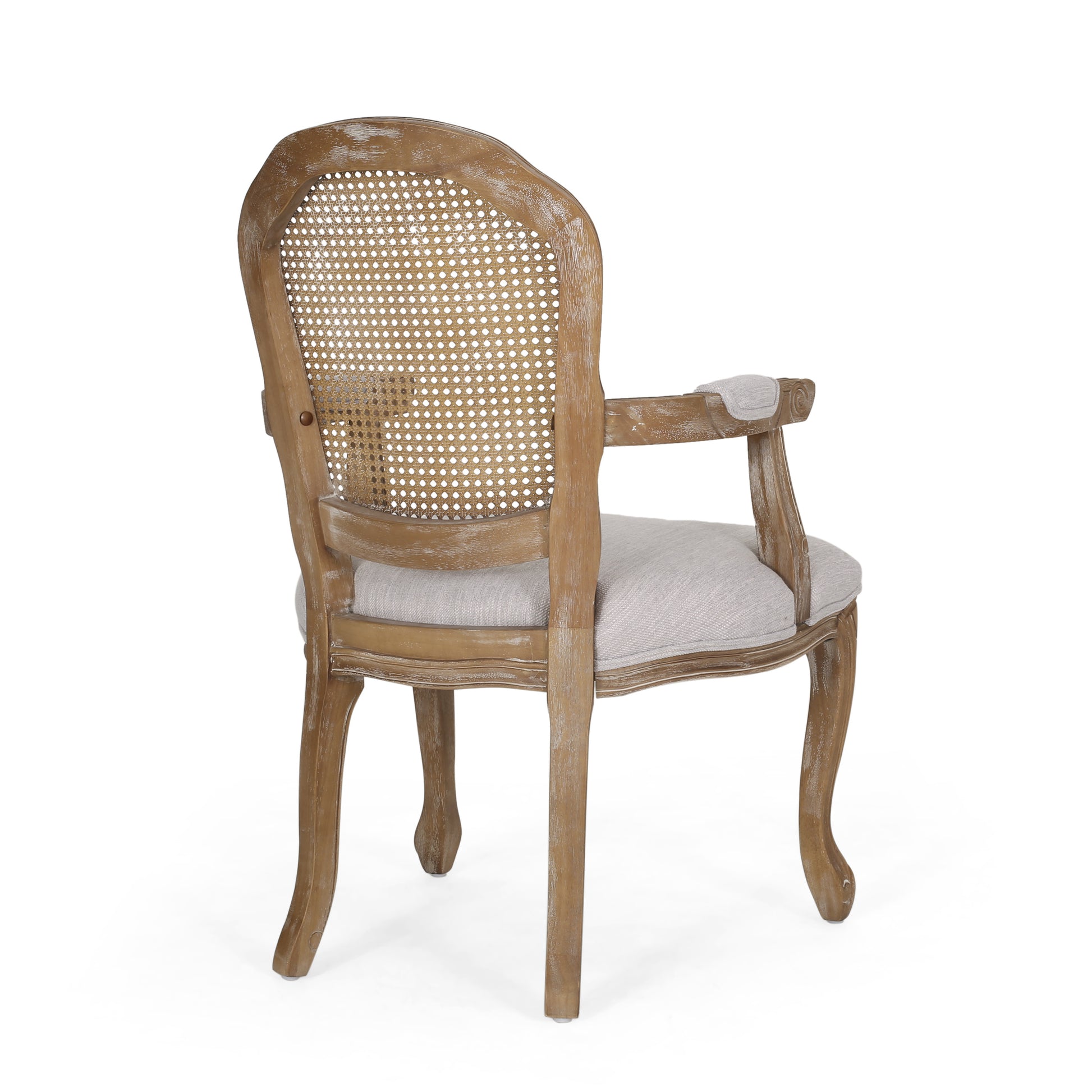 Dining Chair Light Grey Wood Fabric Rattan